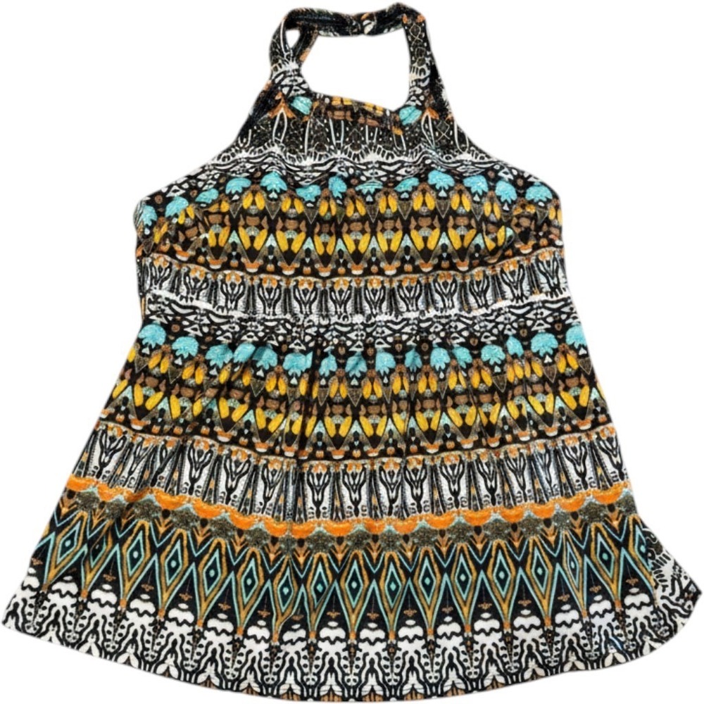 A Shore Fit Womens Size 12 Halter Tankini Swim Top Geometric Tribal Print Beach